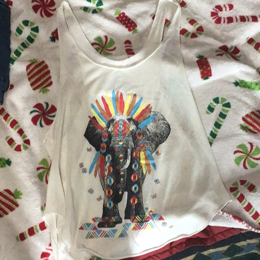 white tank top, with elephant on front